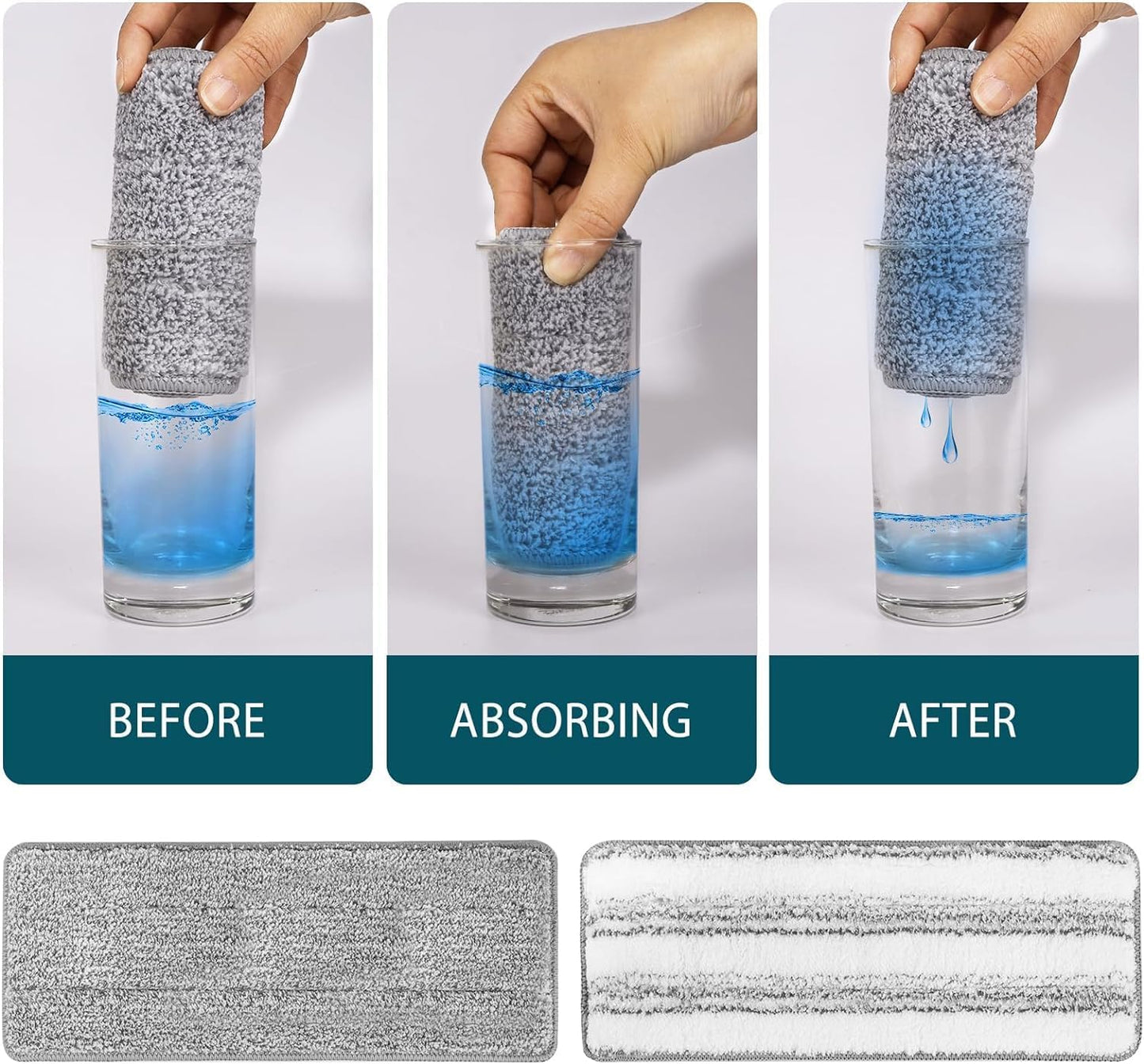 4+4 Pack Mop Replacement Pads Compatible with JOYMOOP Flat Mop or Mop Bucket Set - Microfiber Flat Mop Pads for All 13" X 4.9" Squeeze Flat Floor Mop - Washable Mop Head Replacement