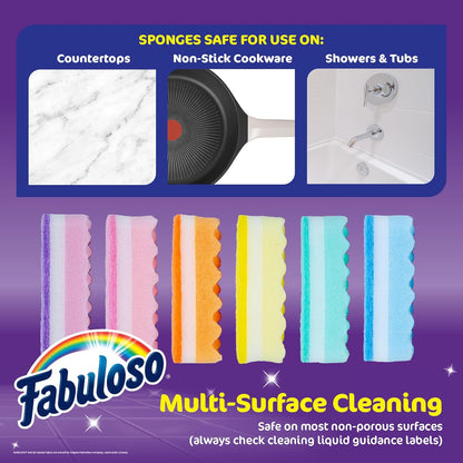 Fabuloso Scratch-Free Kitchen Dish Sponges, Purple Cellulose Scrubber Sponge with Scouring Pad for Dishes, Pots, Pans, Counters and Sinks, Tough on Messes, 4.25 x 2.75 x 1.25 in, 6 Count