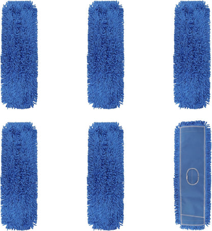 3 Pack 24 Inch Microfiber Dust Mop Head, Medium Washable Commercial Sweeper and Janitorial, Blue
