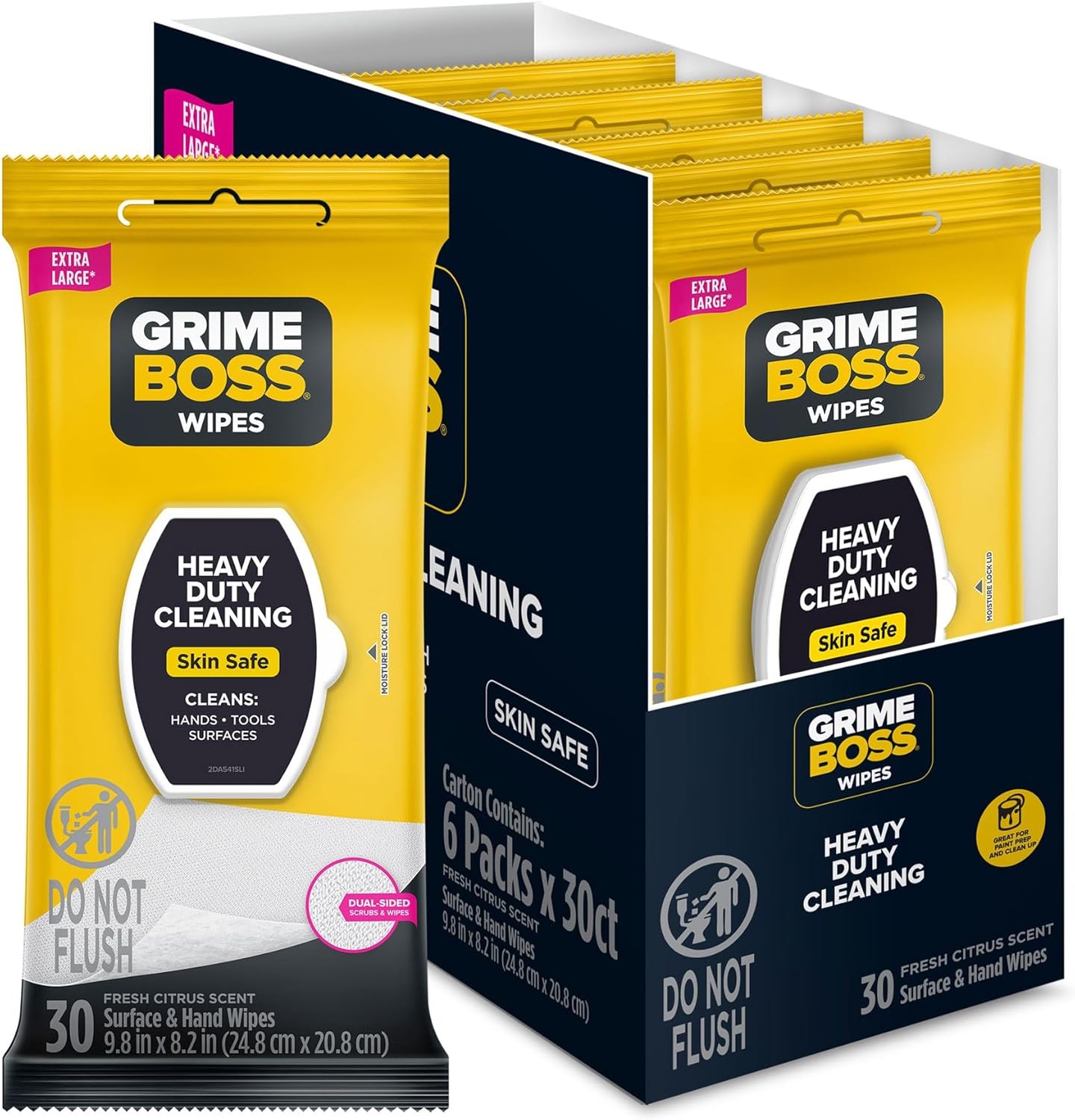 Grime Boss Heavy Duty Surface and Hand Wipes (2x60ct) | Remove Paint, Oil, Grease, Adhesives, Mud, Dirt | Workshop Replace Cleaners like Rags, Towels, Pumice, Soap