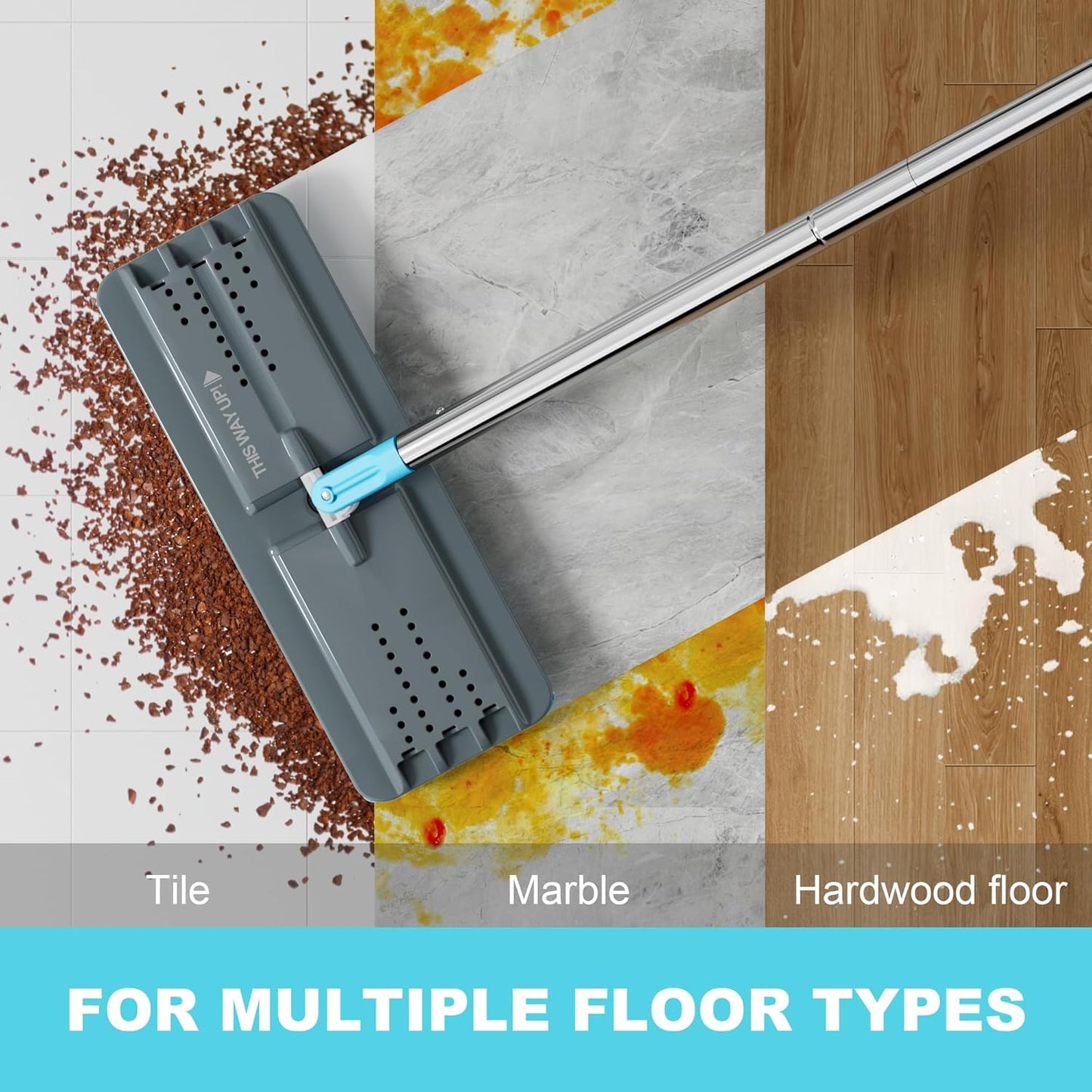 JOYMOOP Microfiber Flat Mop and Bucket System, Mops for Floor Cleaning and Wall Cleaner, Hardwood, Tile, Laminate, Vinyl Floors, Smooth Walls, and Glass Windows - 50" Flat Mop+1 Microfiber Pad[White]