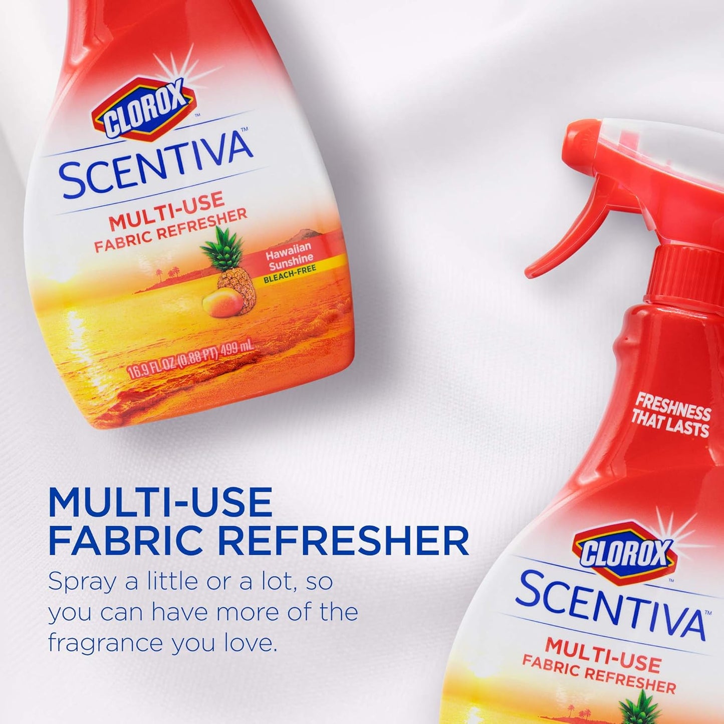 Clorox Scentiva Fabric Refresher Spray, Pacific Breeze and Coconut Scent for Household Fabrics, Odor Refresher for Upholstery, Curtains, Bedding, and Carpets, Non-Bleach, 16.9 Fl Oz