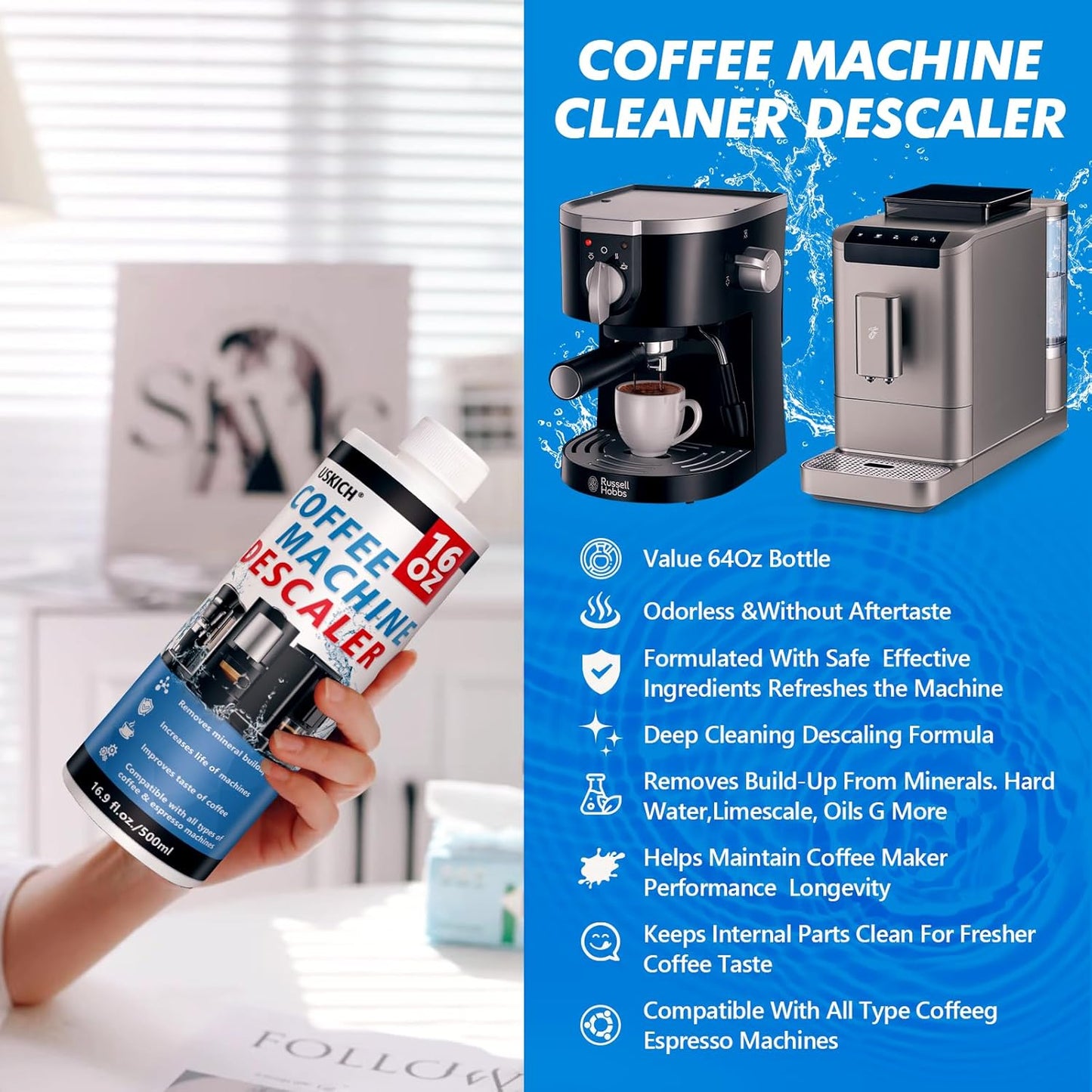 Coffee Machine Cleaner Descaler Tablets 34 Pack, Coffee Maker Cleaner for Keurig, Ninja, Breville, Delonghi, Nespresso, Miele,Espresso Machine Cleaning Tabs,Descaling Solution for Coffee Pot Maker