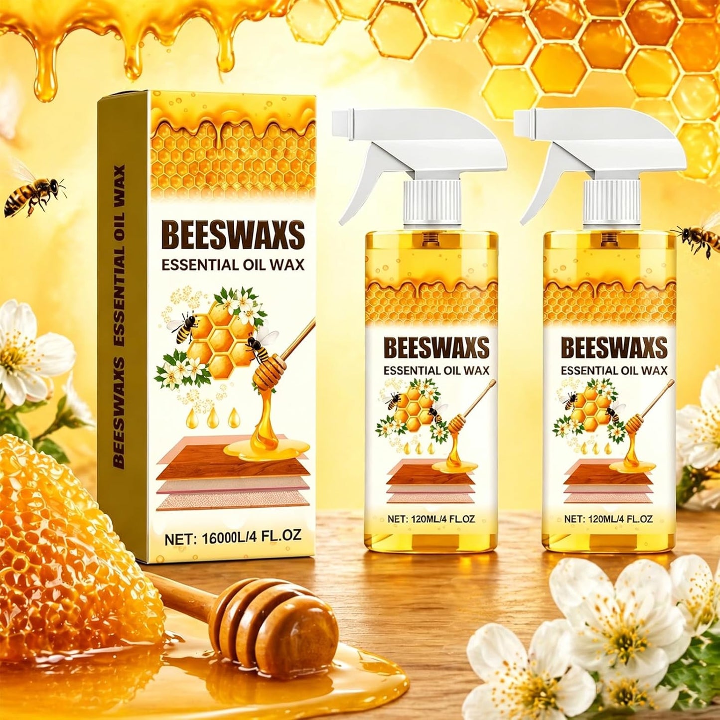 Beeswax Wood Polish Spray,2026 Bees Wax Furniture Polish and Cleaner, Natural Beeswax Wood Polishing Spray,Deep Clean for Hardwood Floors, Furniture and Cabinet (1pcs)
