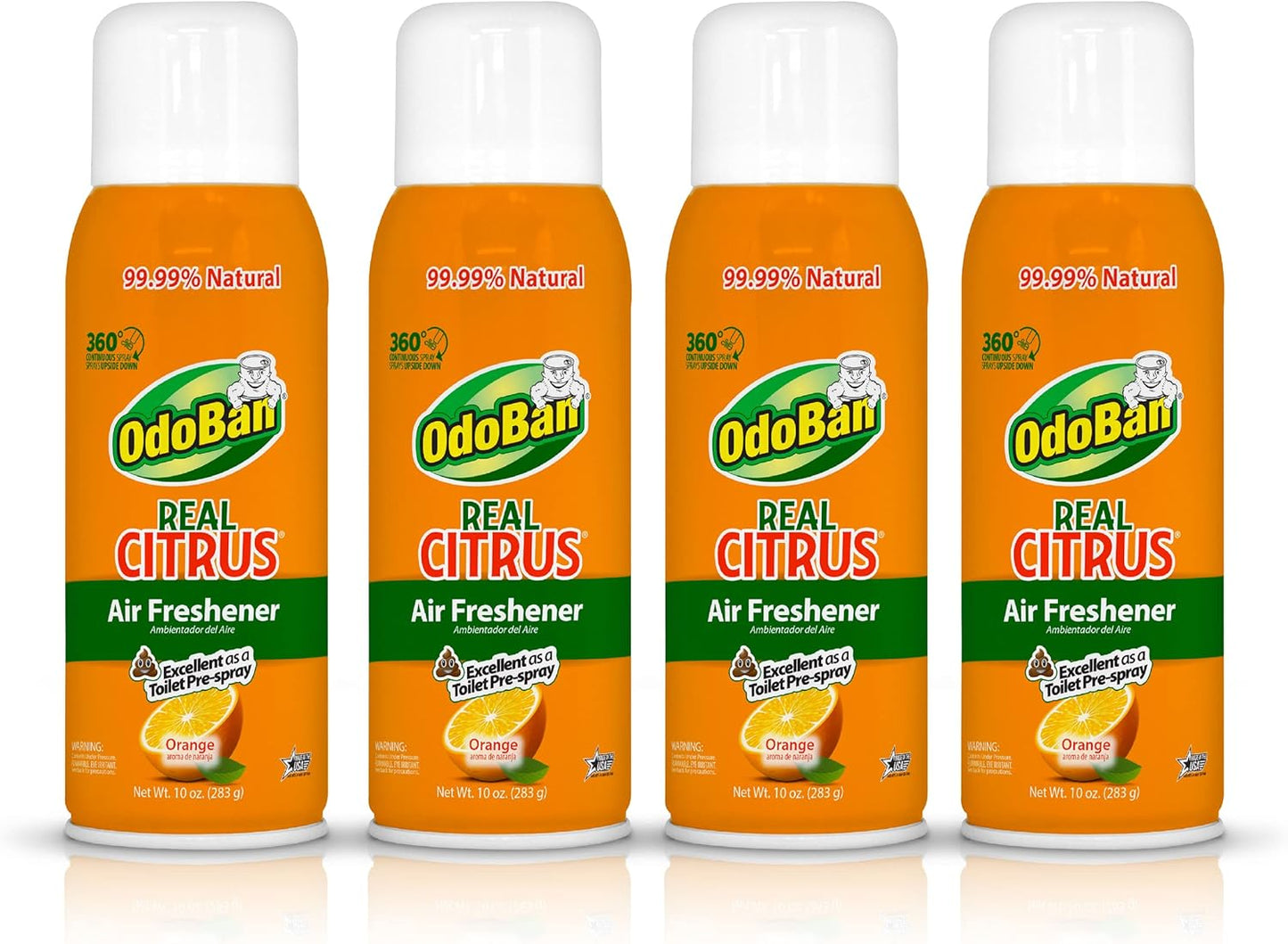 OdoBan Aroma Eliminator, 360-Degree Continuous Spray Natural Oil Real Citrus Air Freshener, Toilet Spray, 2-Pack, 10 Ounces Each, Orange Scent