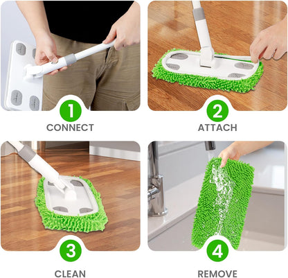 Reusable Microfiber Floor Mop System, Wet & Dry Sweeper Kit, Includes 1 Sweeper Handle, 3 Washable Chenille Mop Pads, Dry & Wet Use for Hardwood, Tile, and Laminate Floor