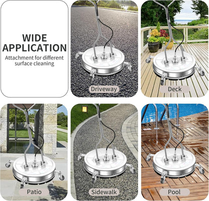 14" Pressure Washer Surface Cleaner with 4 Wheels - Stainless Steel Surface Cleaner for Pressure Washer Attachment for Concrete, Patio, Sidewalk, Deck and Driveways - PWS14