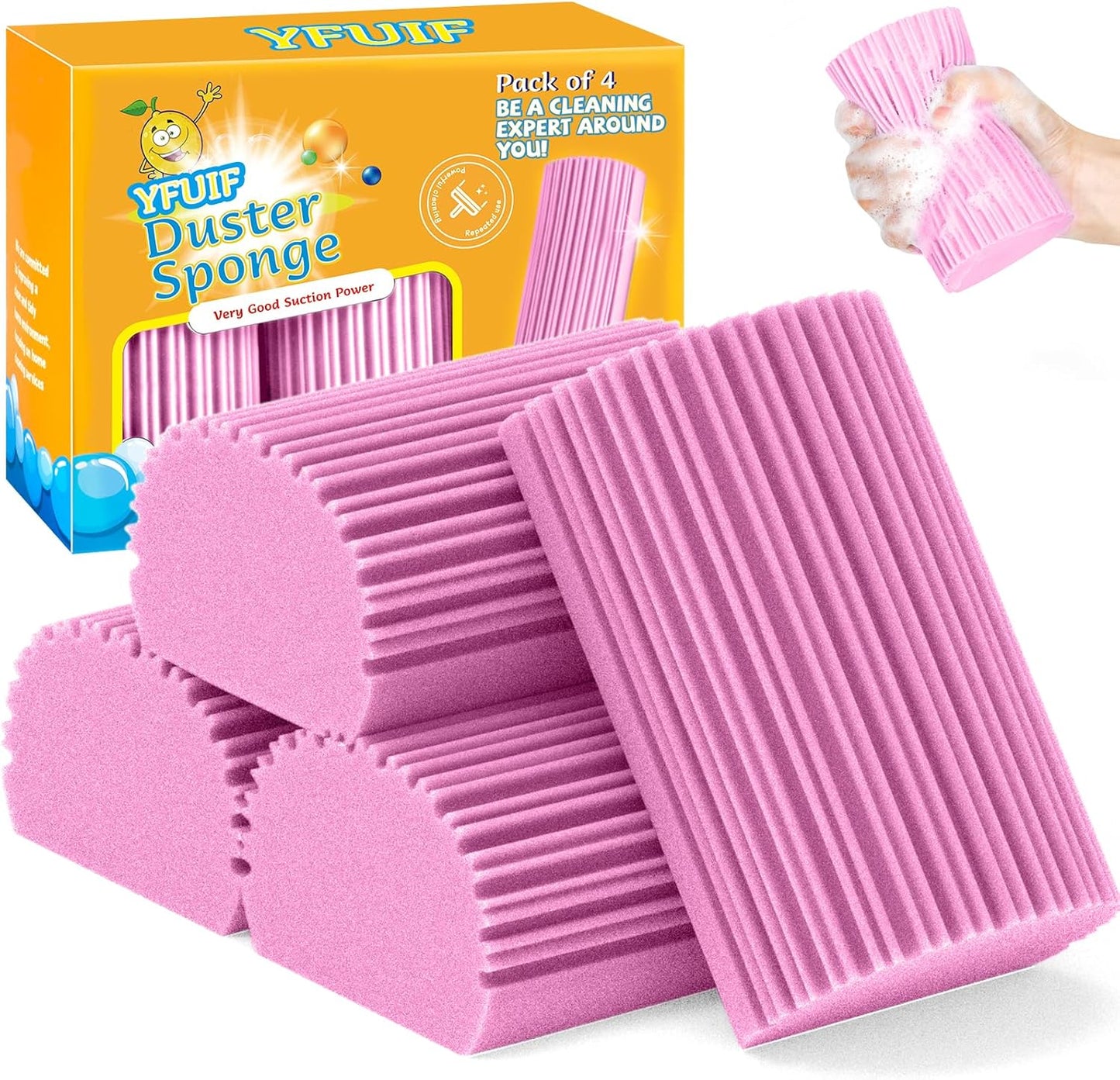 2-Pack Damp Duster Sponge for Clean, Magic Sponge Eraser Baseboard Cleaner Tool, Dusters for Cleaning Blinds, Glass, Vents, Railings, Mirrors,Window Track Grooves and Faucets