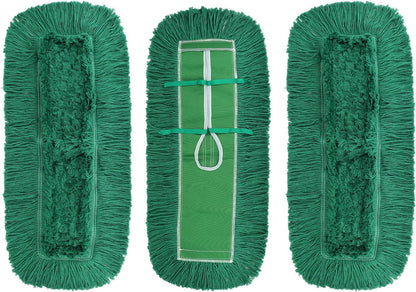 36 Inch Dust Mop Head: Replacement Medium Washable Commercial Mop Head Sweeper and Janitorial Replacement Green (Green - 36 Inch, 3 Pack)