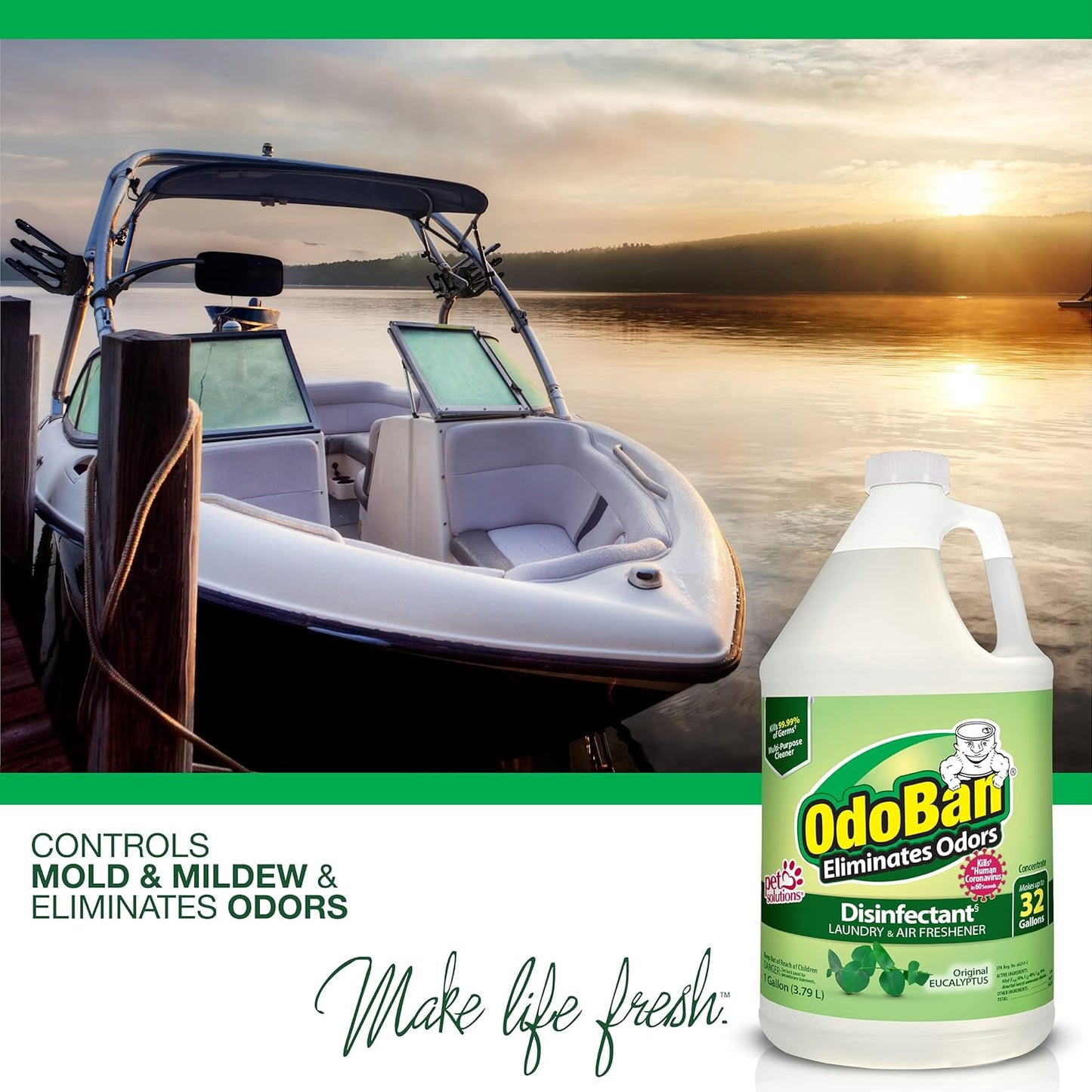 OdoBan Ready-to-Use Disinfectant and Odor Eliminator, Set of 2, 14.6 Ounce 360-Degree Continuous Spray Air Freshener and 1 Gallon Multi-Purpose Cleaning Concentrate, Original Eucalyptus Scent