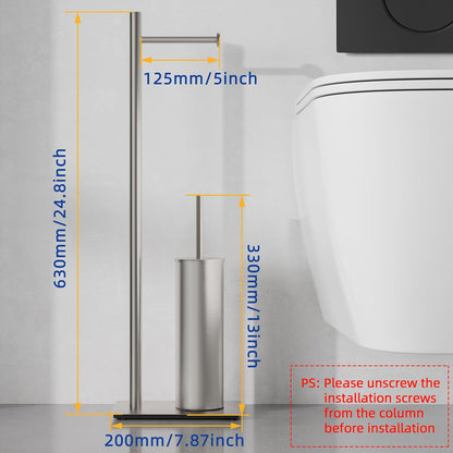 RUACQ Toilet Paper Holder Stand with Toilet Brush and Holder Set, 304 Stainless Steel Bathroom Toilet Tissue Paper Roll Holder Free Standing, Weighted Base, Heavy Duty (Matte Black)