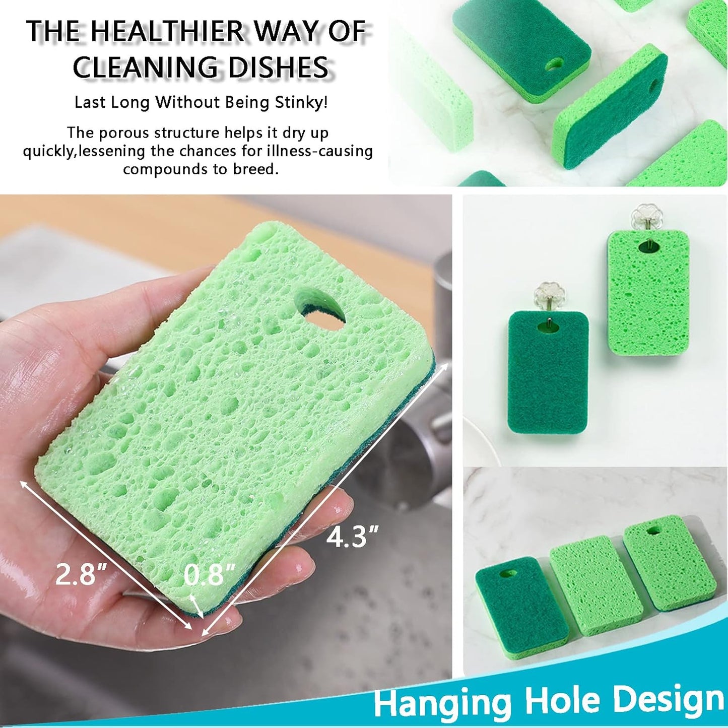 Kitchen Cleaning Sponges, 6 Pack Heavy Duty Scrub Sponges Cleans Fast Non-Scratch Sponge for Washing Dishes and Cleaning Kitchen (Black)