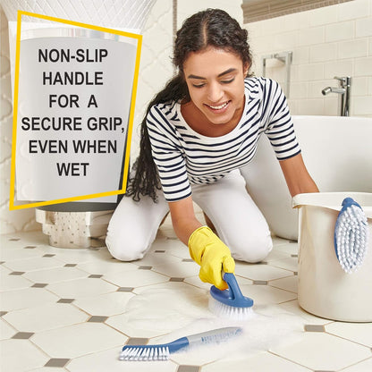 Scrub Brush Set of 3pcs - Cleaning Shower Scrubber with Ergonomic Handle and Durable Bristles - Grout Cleaner Brush - Scrub Brushes for Cleaning Bathroom/Shower/Tile/Kitchen/Floor/Bathtub/Carpet