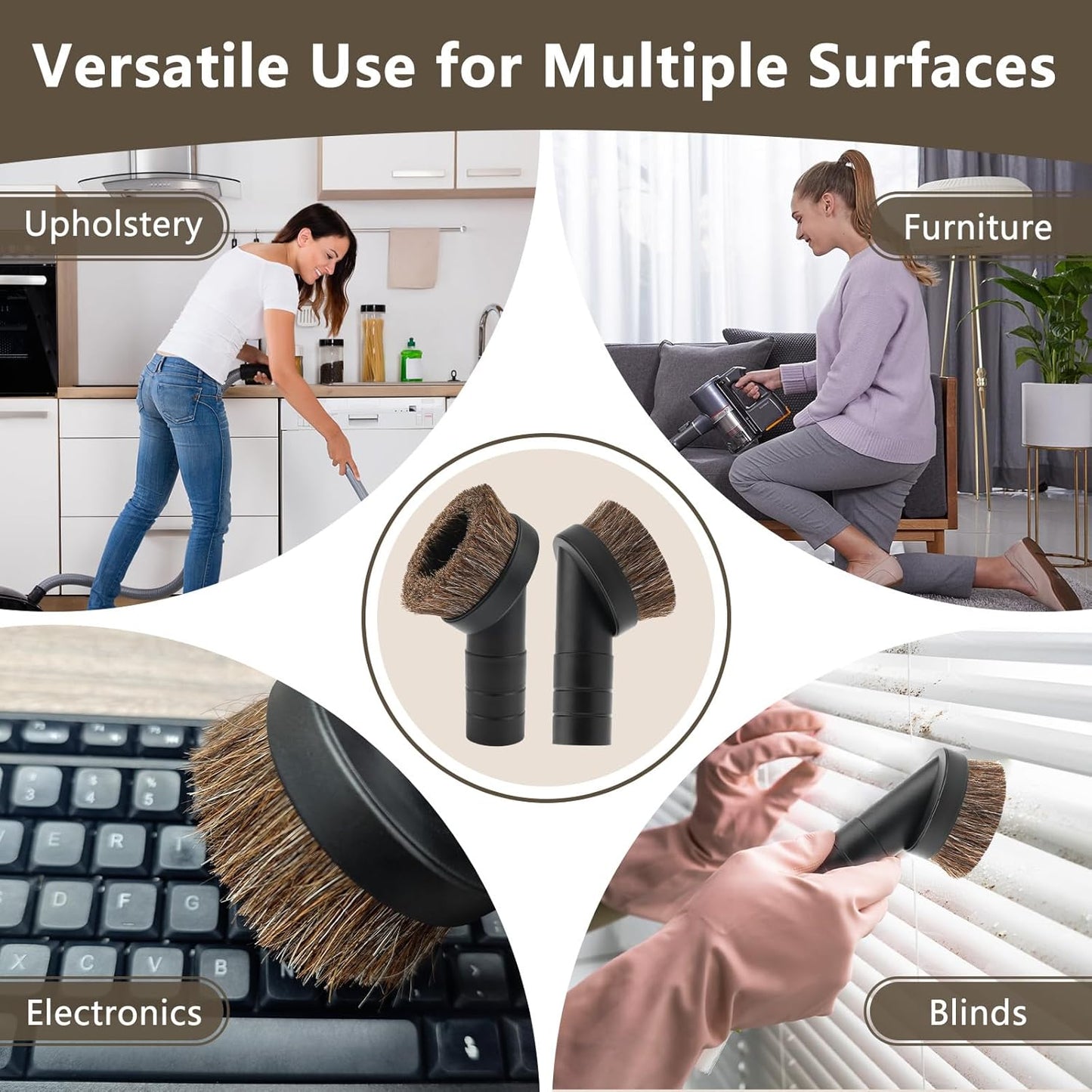 1.5" Vacuum Dust Brush Attachment Compatible with Pro Team Backpack Vacuum - 3" Round Dusting Brush with 1 1/2" Reducer Compatible with Vac Cleaner Parts # 100110; Soft Horse Hair for Better Cleaning