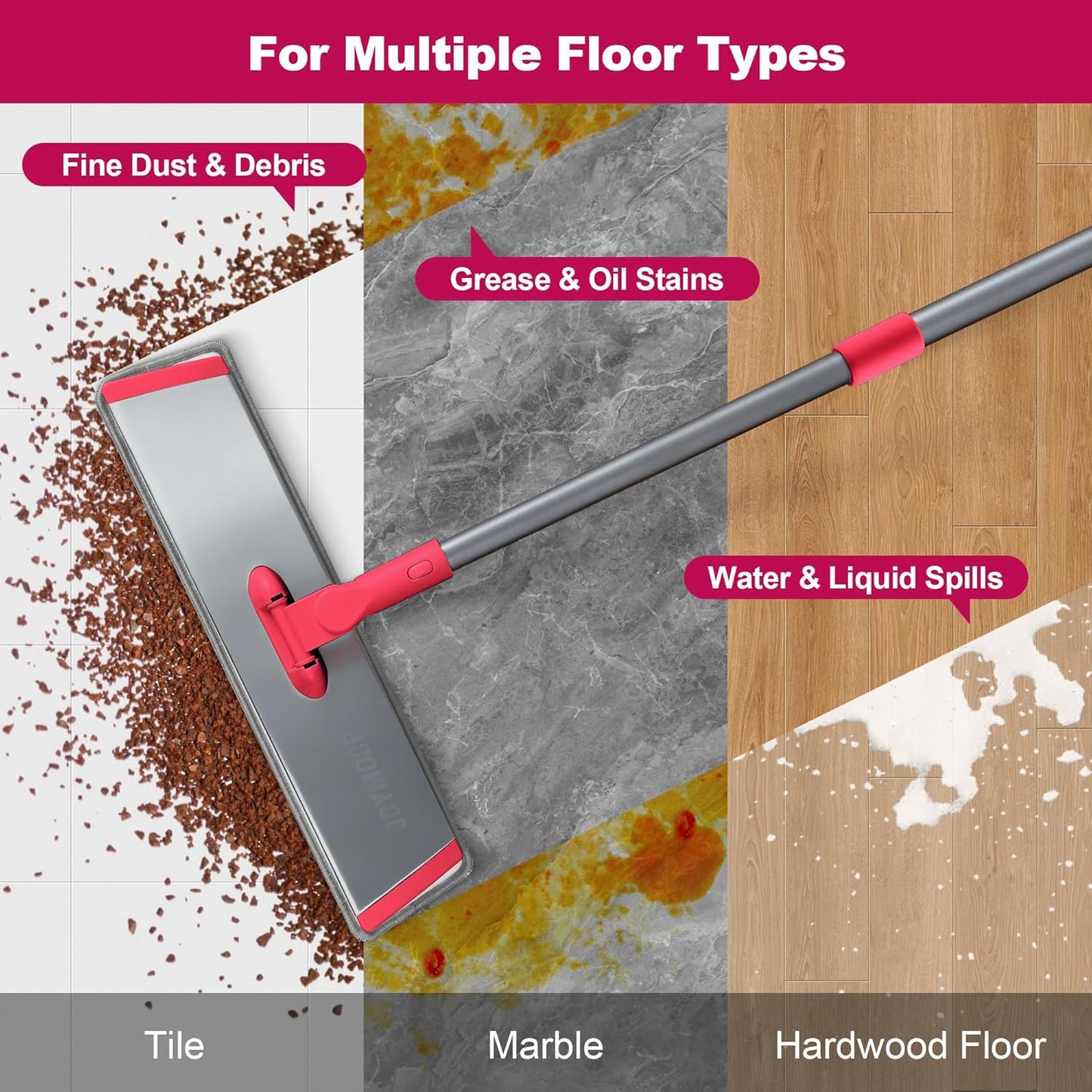 JOYMOOP 18 Inch Dust Mop for Hardwood Floors, Heavy Duty Industrial Wet Dry Mops with Telescopic Handle, Includes 5 Microfiber Mop Pads