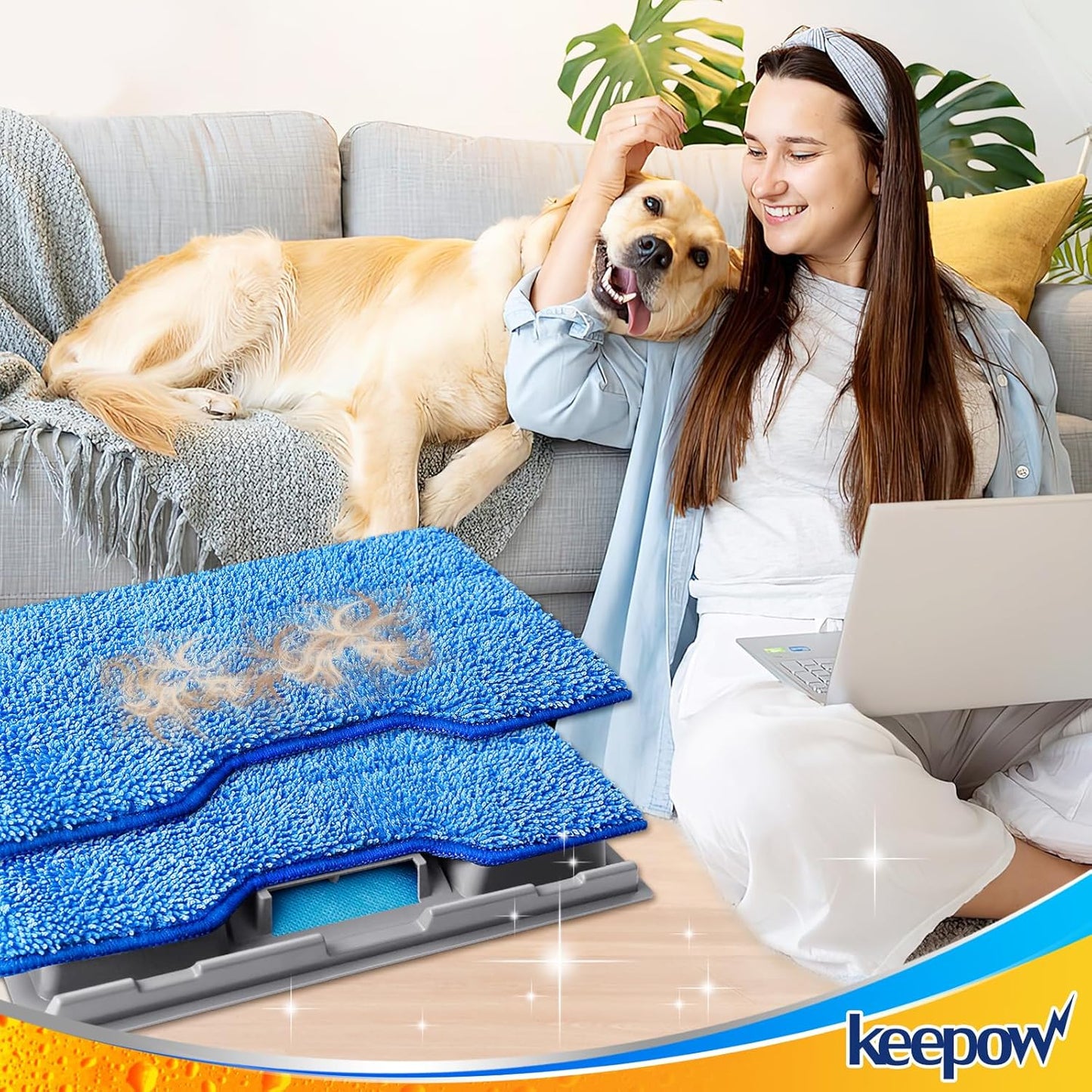 KEEPOW Reusable Mop Replacement Pads Compatible with Shark Vac Mop VM252 VM200 VC205 VM250 VM180 VM401 QM250 VM190, Washable Vacuum Mop Pad Refills, Upgraded Design of Dirt Chamber (1+3+6 Pads)