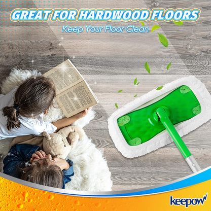 KEEPOW Reusable Microfiber Mop Pads Compatible with Swiffer Sweeper, Dry Sweeping Cloths, Washable Wet Mopping Cloth Refills for Hardwood Floor Cleaning, 6 Pack