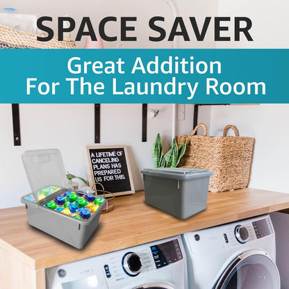 Skywin TidyFriend Laundry Pods Container with Lift Up Lid, 12.4" x 6.5" x 8.7", Airtight Storage Keeps Pods Fresh, Laundry Detergent Container & Dishwasher Pod Holder (Grey)