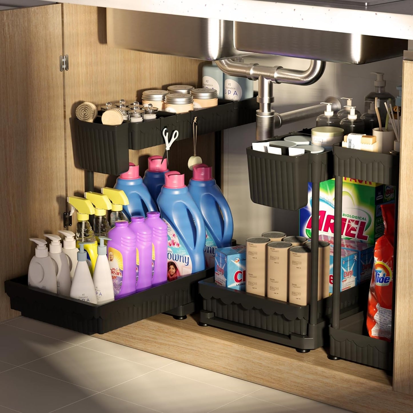Sevenblue L-Shaped Pull-Out Storage Organizers, 3 Pack (Black, 12.85 inch)