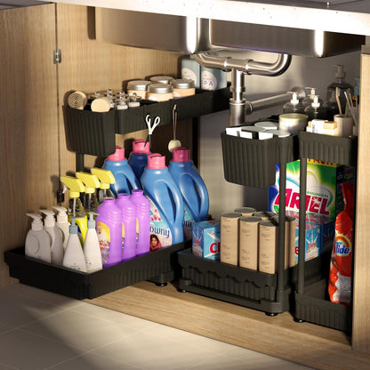 Sevenblue L-Shaped Pull-Out Storage Organizers, 3 Pack (Black, 12.85 inch)