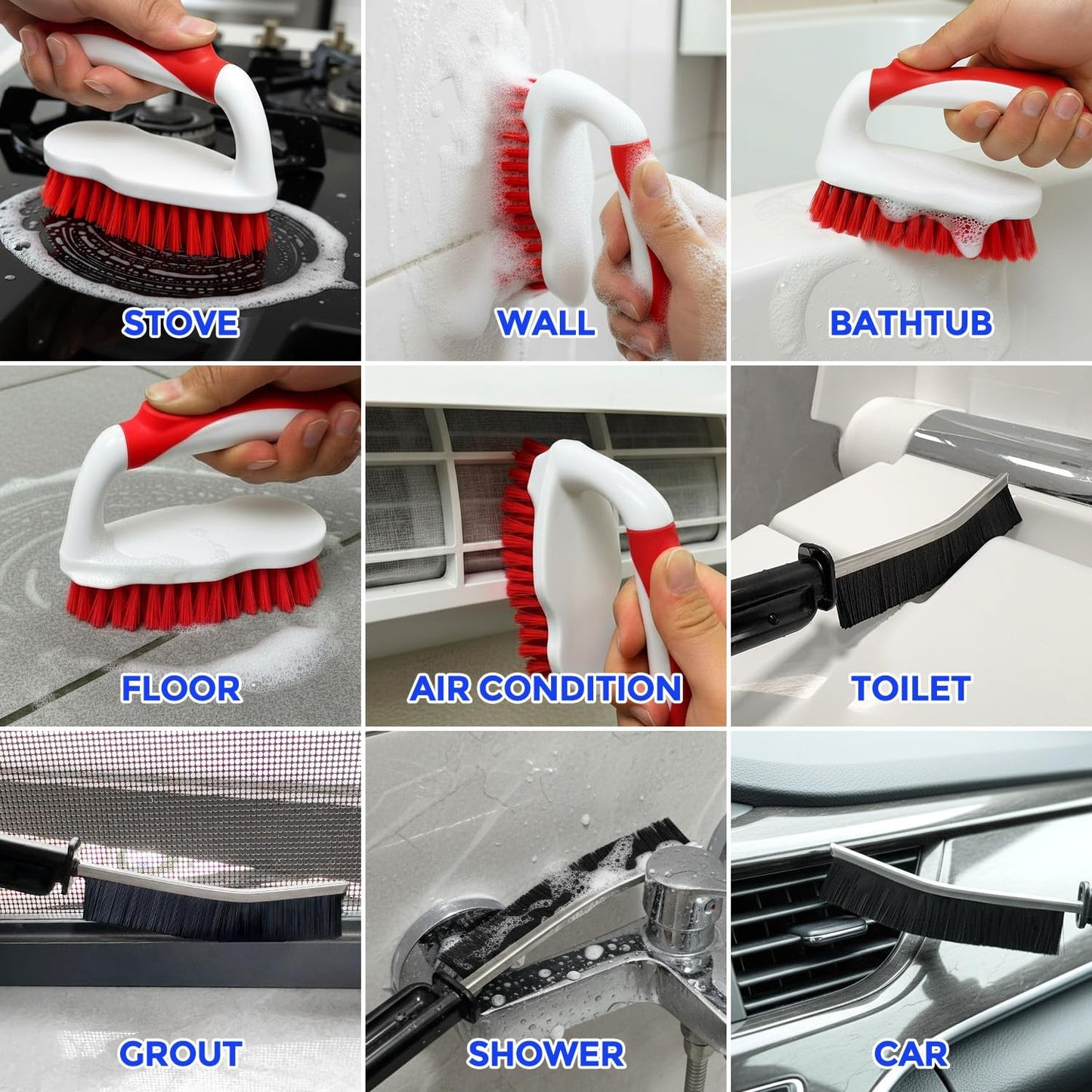 Scrub Brush - 6 Pack, Scrub Brushes for Cleaning, Heavy-Duty Scrub Brush, Stiff Bristles Cleaning Brush, for Kitchen, Bathtub, Floor and Wall Surfaces, Grey