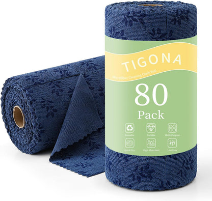 Microfiber Cleaning Cloth Roll,80 Pack Cleaning Towels,Lint Free Rags Paper Towels & Tear Away Reusable Towels,Washable Shop Rags Floral Wipe Cloth,Wash Cloths Dish Rags for Car Kitchen Window