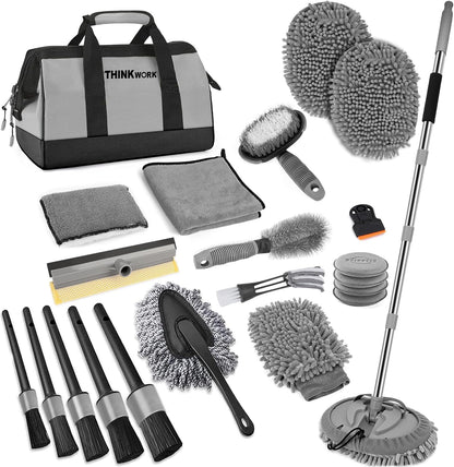 THINKWORK Windshield Cleaner Tool, Car Interior Cleaning Kit, Car Detailing Kit Interior Cleaner with10Pcs Detailing Brush Set, Gray Auto Detailing Supplies & Accessories