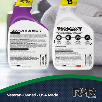 RMR Bathroom Brilliance Bundle – Tub & Tile Stain Spray + RMR-141 EPA Registered Mold & Mildew Remover, 2-Step Bathroom Cleaning & Disinfecting System for Showers, Sinks, Tile, Grout, 2–32 Oz Bottles