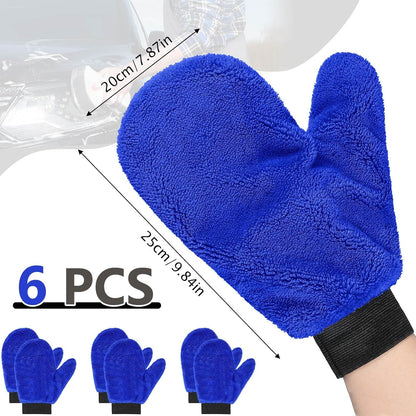 Teenyyou 6 Pcs Microfiber Dusting Mitt Car Wash Mitts Cleaning Glove with Thumb Reusable Terry Dusting Gloves with Elastic Wrist Cuff for Car Wheel Plants House Kitchen(Blue, Grey,8.85 x 7.08 Inch)