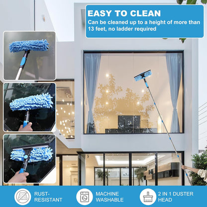Rainbow Extendable Static Duster Reusable Microfiber Duster with 100" Telescoping Pole, Beandable and Washable Dusters Head for Cleaning Ceiling, Fan, Furniture