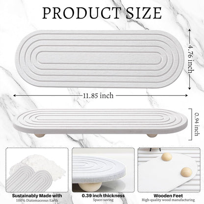 Instant Dry Sink Caddy Organizer, Fast Drying Sink Caddy, Water Absorbing Stone Sponge Holder for Kitchen and Bathroom Countertop with Natural Loofah and Wooden Feet