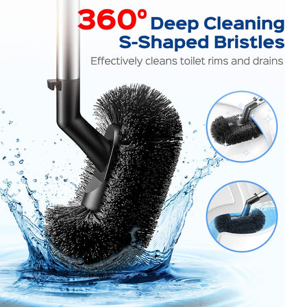 HAMITOR Toilet Plunger and Brush Set: 2 in 1 Stainless Steel Bowl Brush with Holder, Deep-Cleaning Curved Bristles and Heavy Duty Unclogger, Compact Design for Household & Hotel, Silver, 2-Pack