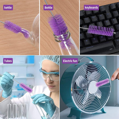 CiaraQ Bottle Cleaning Brushes, 8 Inch Nylon Tube Brush Set, Cleaner for Narrow Neck Bottles Cups with Hook, Set of 10pcs