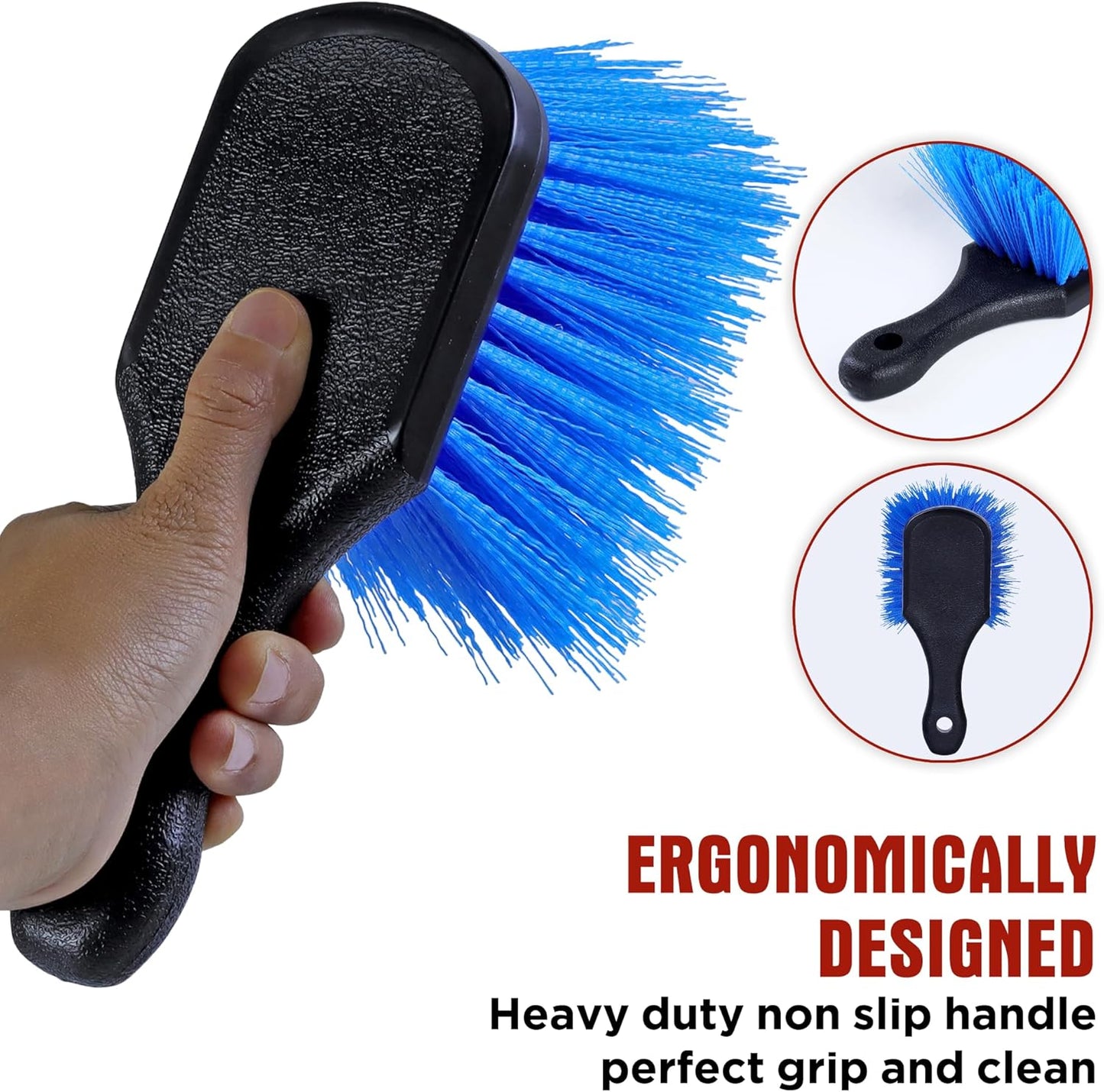 TAKAVU Wheel Tire Brush - Soft Bristle with Short Handle, Included Detailing Brush - Car Cleaning Kit for Rims, Tires, Interior Vents, Emblems - Scratch Safe