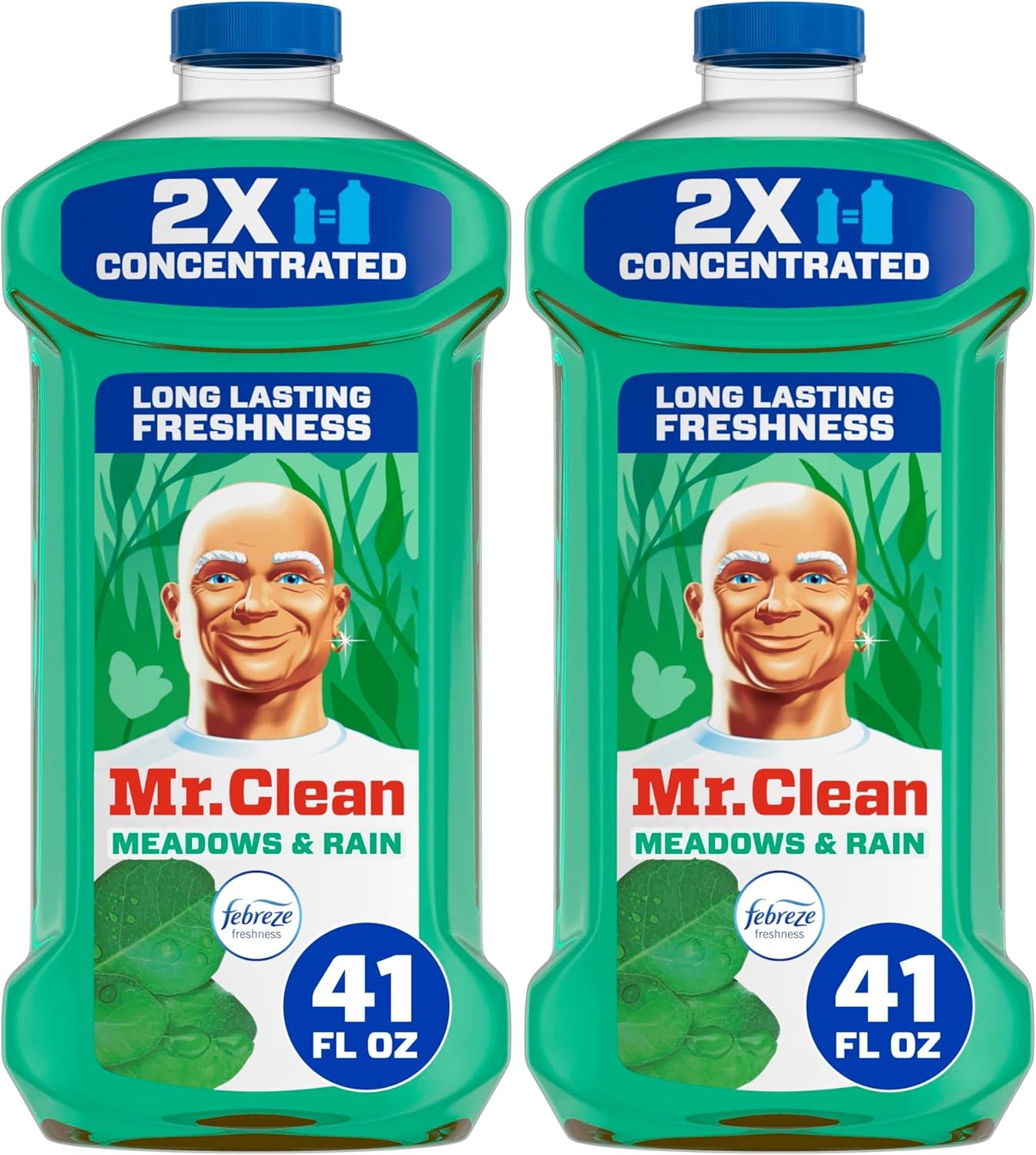 Mr. Clean All Purpose Cleaner, Floor Cleaner for Mopping Home, Bathroom, & Kitchen, Cleaning Liquid for Mop & Bucket, Cleaning Supplies, Multi-Surface Dilutable, Meadows & Rain, 41oz