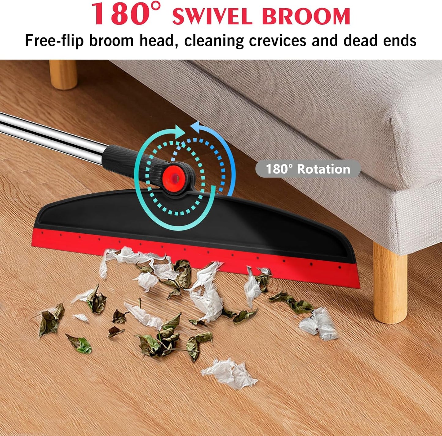 Multifunction Silicone Broom, 54 Inch Long Handle Silicone Floor Squeegee Broom, Sweep and Scrape 2 in 1 Household Cleaning Rubber Broom for Floor, Bathrooms, Kitchens, Showers, Tile, Pet Hair, Glass