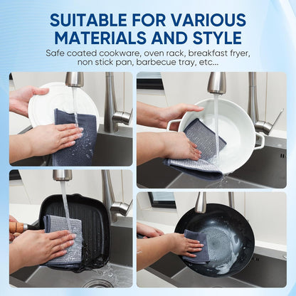 Forggon12 Pcs New Upgrade 3-Layer Metal Dish Cloth, No Scratches and No Odor, Multipurpose Wire Dishwashing Rag for Wet and Dry, Kitchen Cleaning DishRags,Sinks,Dishes,Stove Top, Dimensions(7.08X8.86)