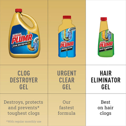 Liquid-Plumr Pro-Strength Hair Eliminator Gel Clog Remover, Hair Clog Remover and Drain Opener, Safe for All Septic Systems and Pipes, 16 fl. oz. Bottle