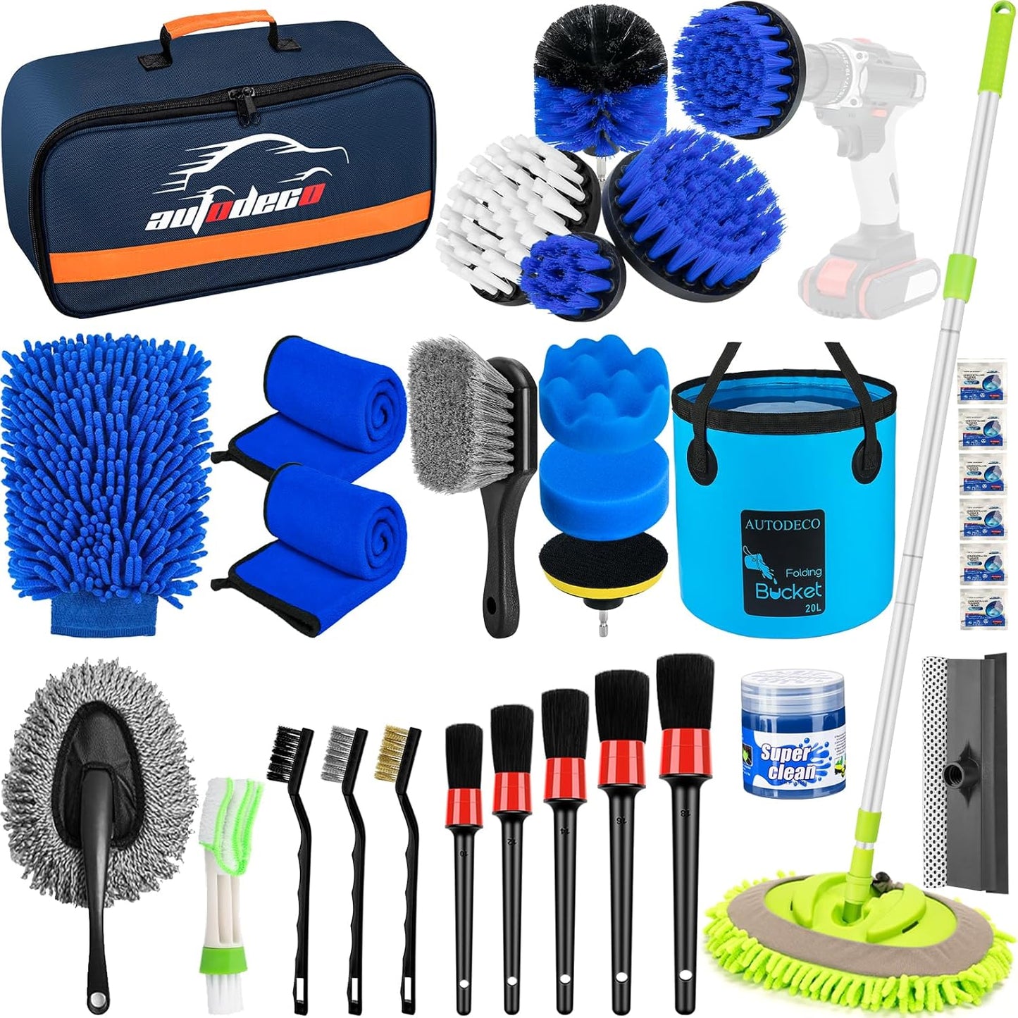 37Pcs Car Detailing Brush Set, Car Detailing Kit, Auto Detailing Drill Brush Set, Car Detailing Brushes, Car Wash Cleaning Tools Kit with Car Vacuum for Interior, Exterior, Wheels, Blue