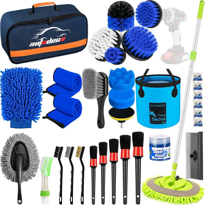 37Pcs Car Detailing Brush Set, Car Detailing Kit, Auto Detailing Drill Brush Set, Car Detailing Brushes, Car Wash Cleaning Tools Kit with Car Vacuum for Interior, Exterior, Wheels, Blue