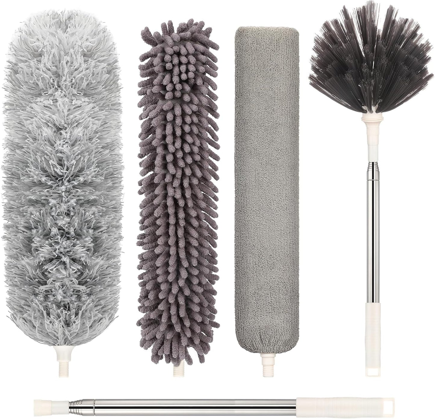 Microfiber Duster with Extension Pole(Stainless Steel) 30 to 100 Inches, Washable Dusters, Reusable Dusters, Bendable Duster for High Ceiling, Cleaning Ceiling Fan, Furniture, Blinds, Cars