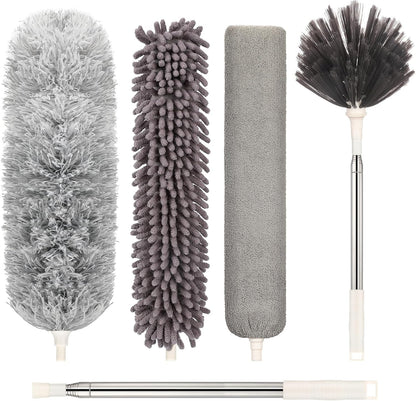 Microfiber Duster with Extension Pole(Stainless Steel) 30 to 100 Inches, Washable Dusters, Reusable Dusters, Bendable Duster for High Ceiling, Cleaning Ceiling Fan, Furniture, Blinds, Cars