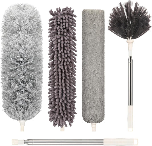 Microfiber Duster with Extension Pole(Stainless Steel) 30 to 100 Inches, Washable Dusters, Reusable Dusters, Bendable Duster for High Ceiling, Cleaning Ceiling Fan, Furniture, Blinds, Cars