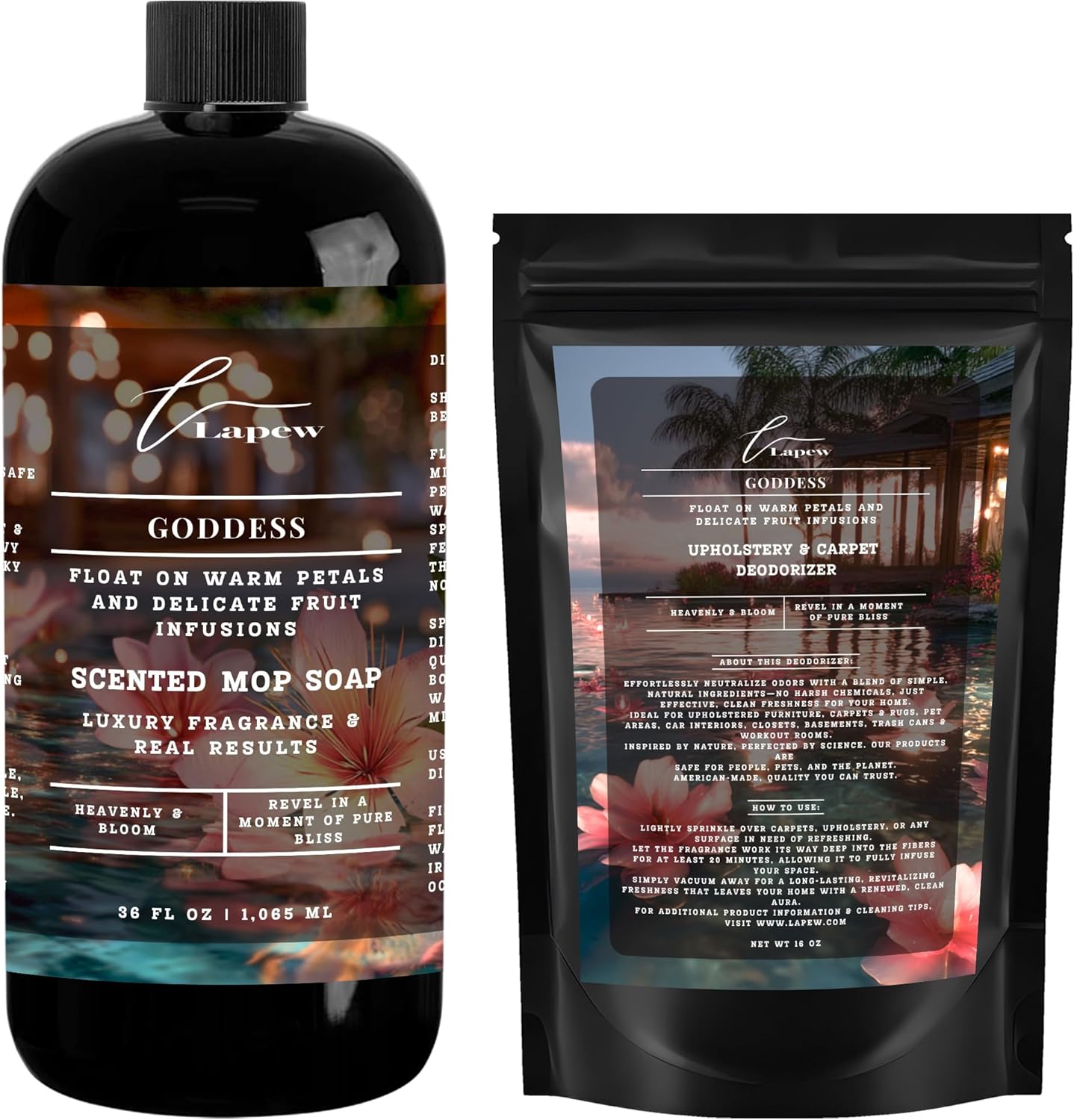 Lapew Black Sea Scented Cleaning Bundle | Carpet Deodorizer Powder (16 oz) & Mop Soap Concentrate (36 oz) | Pet-Friendly Odor Eliminator - Colors B