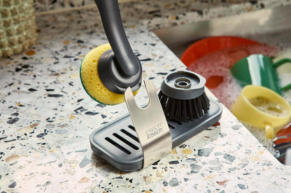 Joseph Joseph SinkTech Dish Brush with Replacement Head and Stainless-Steel Storage Stand Drip Tray