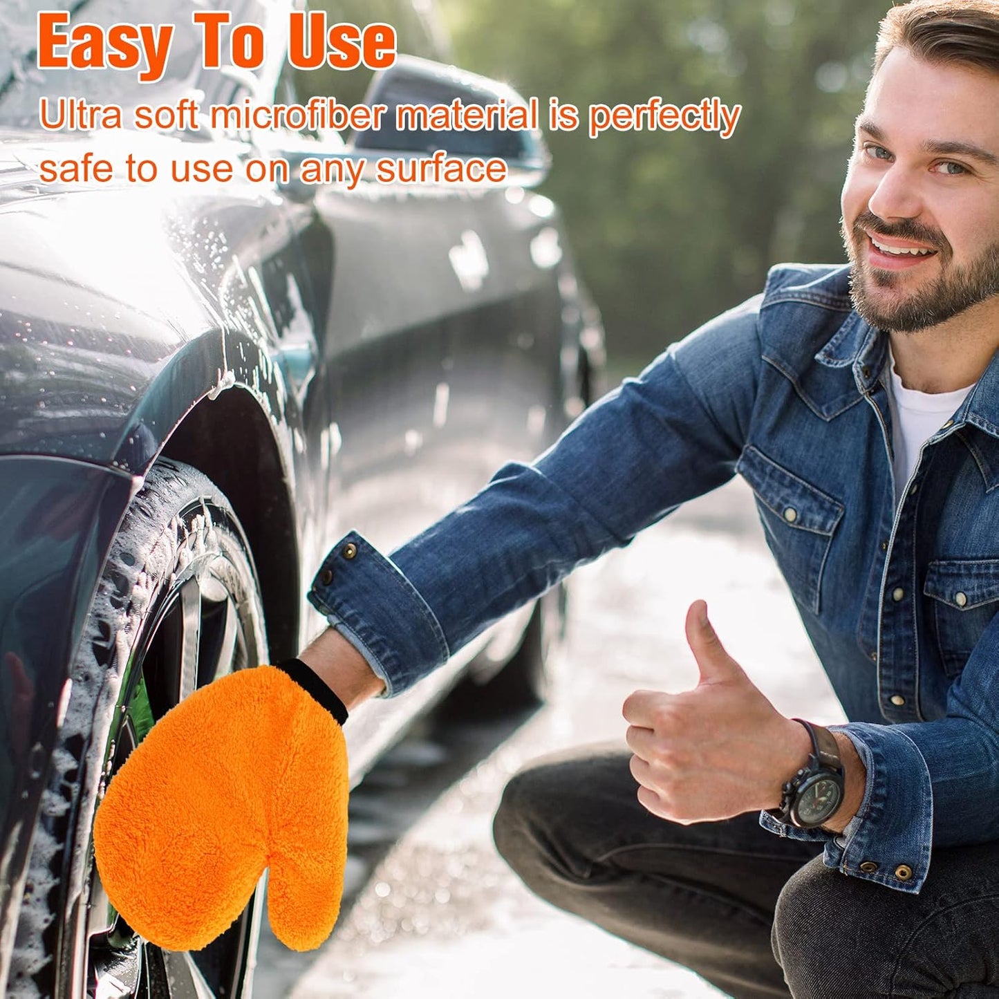 Remerry 6 Pcs Microfiber Mitts with Thumb for Cars Paint Wash Gloves Terry Weave Dusting Mitts