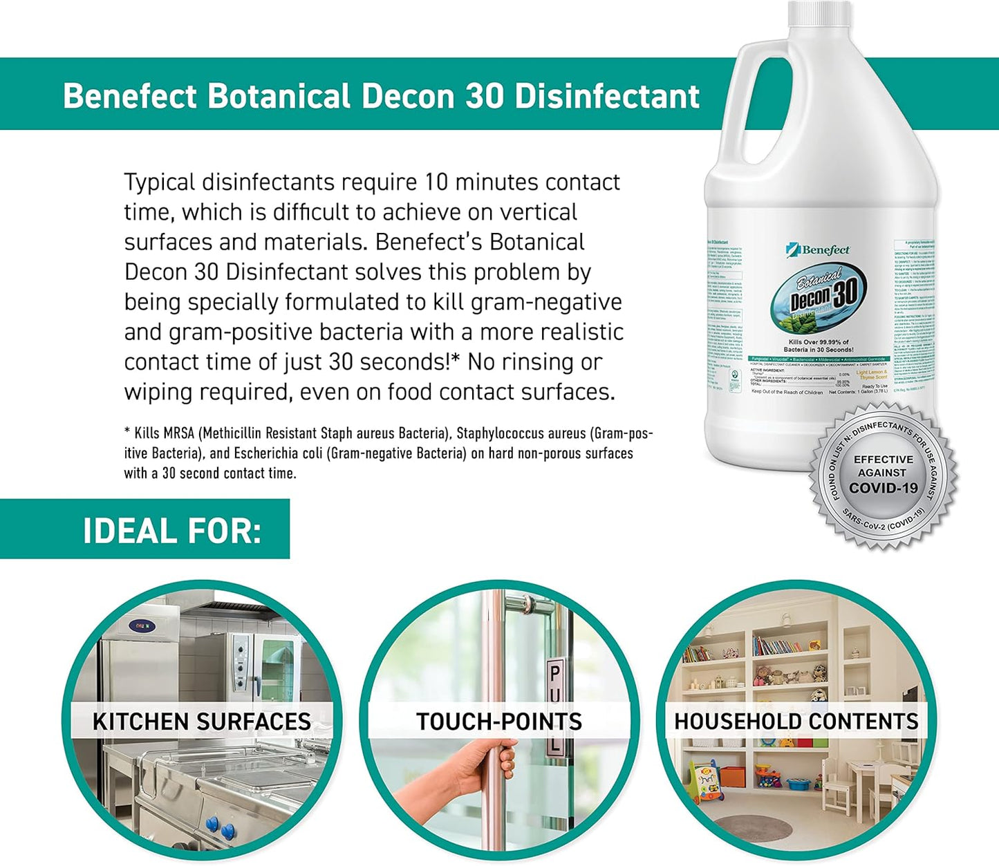 Benefect Botanical Decon 30 Disinfectant Cleaner, 4 oz. Spray Bottle, Light Lemon & Thyme Scent, Hospital Grade Disinfectant, Kills Over 99.99% of Germs, Safe for Food-Contact Surfaces (Pack of 4)