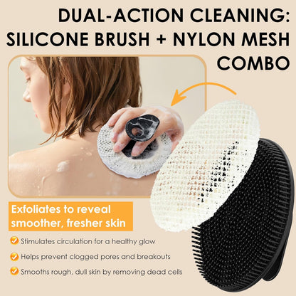 INNERNEED Food-Grade Soft Silicone Body Scrubber Shower Brush Handheld Cleansing Skin Brush, Gentle Exfoliating and Lather Well (Black)