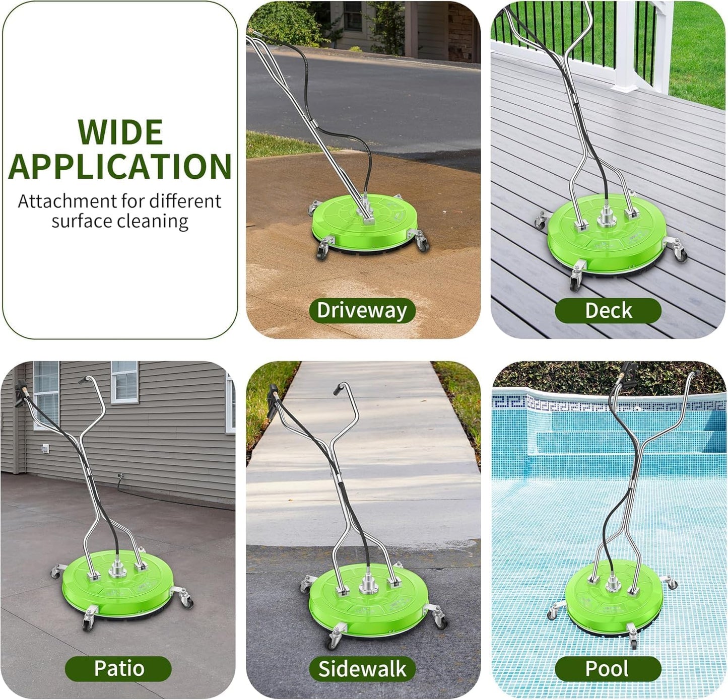14" Pressure Washer Surface Cleaner with 4 Wheels - Stainless Steel Surface Cleaner for Pressure Washer Attachment for Concrete, Patio, Sidewalk, Deck and Driveways - PWS14