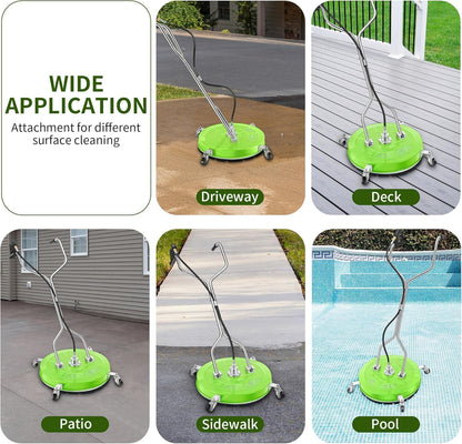 14" Pressure Washer Surface Cleaner with 4 Wheels - Stainless Steel Surface Cleaner for Pressure Washer Attachment for Concrete, Patio, Sidewalk, Deck and Driveways - PWS14